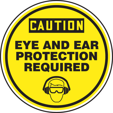 OSHA Caution Circle Shaped Safety Sign: Eye And Ear Protection Required Shape: Circle 12" Aluminum 1/Each - MSHP672VA