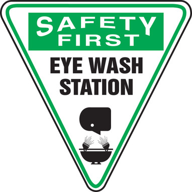 OSHA Safety First Safety Sign: Eye Wash Station (Upside Down Triangle) Shape: Upside-Down Triangle 18" Adhesive Vinyl 1/Each - MSHP921VS