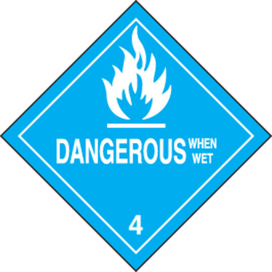 DOT Shipping Labels: Hazard Class 4: Dangerous When Wet 4" x 4" Adhesive Coated Paper 500/Roll - MSL402PS5