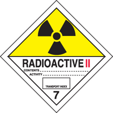 DOT Shipping Labels: Hazard Class 7: Radioactive II 4" x 4" Adhesive Poly 250/Roll - MSL702EV2