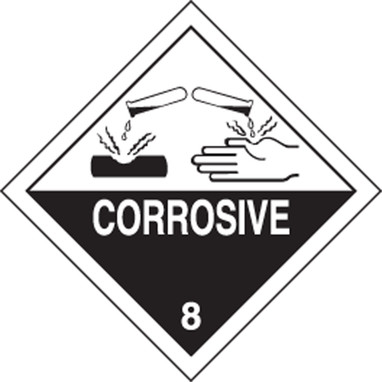 DOT Shipping Labels: Hazard Class 8: Corrosive 4" x 4" Adhesive Coated Paper 500/Roll - MSL801PS5