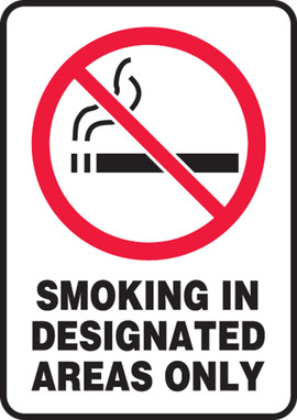 Smoking Control Sign: Smoking In Designated Areas Only 10" x 7" Adhesive Dura-Vinyl 1/Each - MSMG518XV