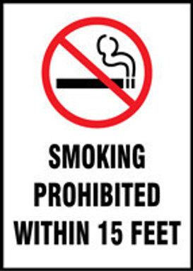 Smoking Control Sign: Smoking Prohibited Within 15 Feet 10" x 7" Dura-Plastic 1/Each - MSMG558XT