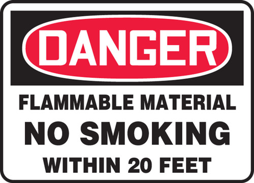 OSHA Danger Safety Sign: Flammable Material No Smoking Within 20 Feet 7" x 10" Aluma-Lite 1/Each - MSMK031XL