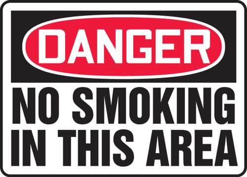 OSHA Danger Safety Sign: No Smoking In This Area 10" x 14" Adhesive Dura-Vinyl 1/Each - MSMK038XV