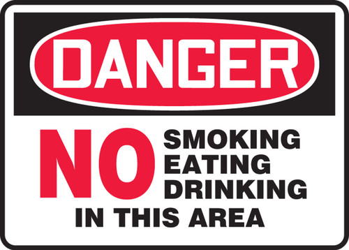 OSHA Danger Safety Sign: No Smoking Eating Drinking In This Area 7" x 10" Aluminum 1/Each - MSMK051VA