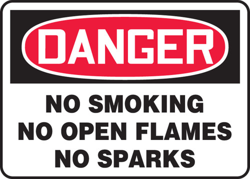 OSHA Danger Safety Sign: No Smoking - No Open Flames - No Sparks 7" x 10" Aluma-Lite 1/Each - MSMK118XL