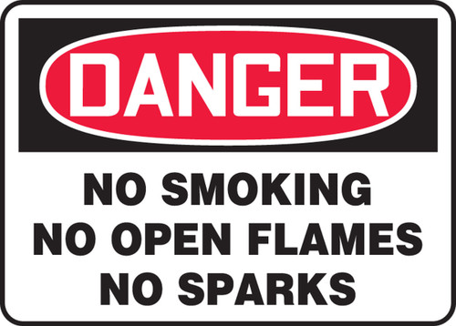 OSHA Danger Safety Sign: No Smoking - No Open Flames - No Sparks 7" x 10" Accu-Shield 1/Each - MSMK118XP