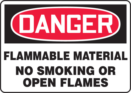 OSHA Danger Safety Sign: Flammable Material No Smoking Or Open Flames 10" x 14" Aluminum - MSMK243VA