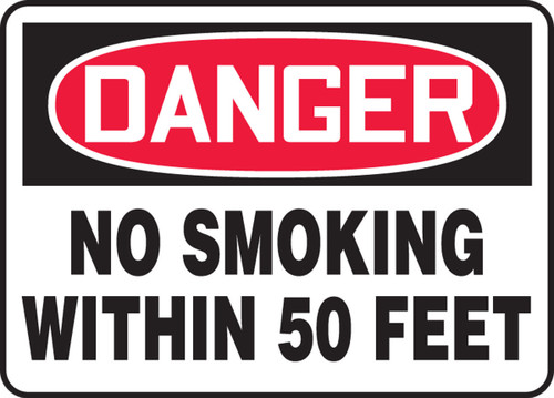 OSHA Danger Safety Sign: No Smoking Within 50 Feet 14" x 20" Dura-Fiberglass 1/Each - MSMK257XF