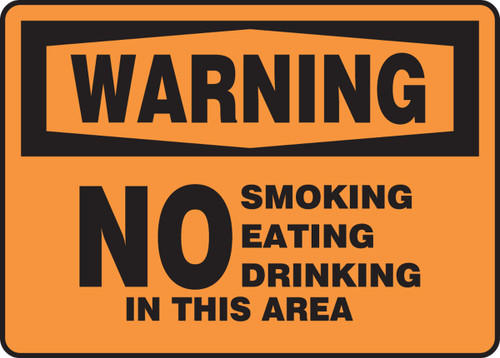 OSHA Warning Safety Sign: No Smoking Eating Drinking In This Area 7" x 10" Aluminum 1/Each - MSMK301VA