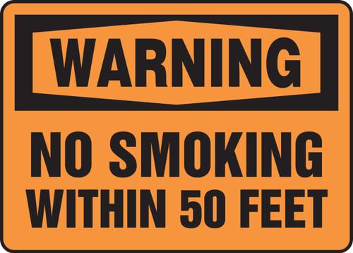 OSHA Warning Safety Sign: No Smoking Within 50 Feet 10" x 14" Accu-Shield 1/Each - MSMK326XP