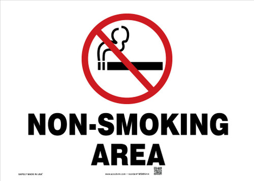 Safety Sign: Non-Smoking Area 10" x 14" Plastic - MSMK414VP