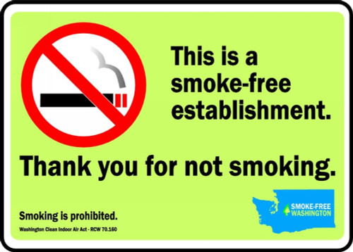 NO SMOKING SIGN - WASHINGTON 7" x 10" Plastic 1/Each - MSMK442VP