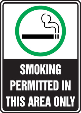 Safety Sign: Smoking Permitted In This Area Only 7" x 5" Adhesive Dura-Vinyl - MSMK537XV