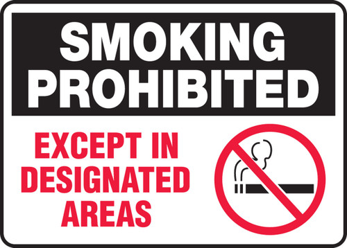 Smoking Control Sign: Smoking Prohibited - Except In Designated Areas 10" x 14" Aluma-Lite 1/Each - MSMK557XL