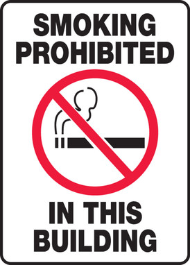 Smoking Control Sign: Smoking Prohibited In This Building 14" x 10" Adhesive Dura-Vinyl 1/Each - MSMK583XV