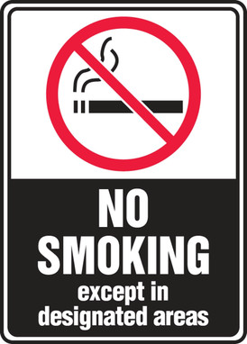 Safety Sign: No Smoking - Except In Designated Areas 10" x 7" Adhesive Dura-Vinyl 1/Each - MSMK594XV