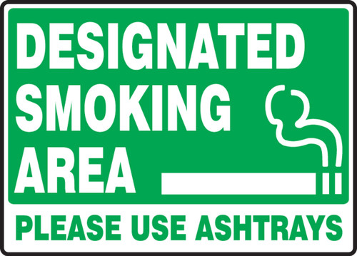 Safety Sign: Designated Smoking Area - Please Use Ashtrays 10" x 14" Aluminum 1/Each - MSMK967VA