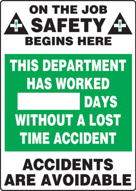 Write-A-Day Scoreboards: This Department Has Worked _ Days Without A Lost Time Accident English 28" x 20" Aluminum 1/Each - MSR241AL