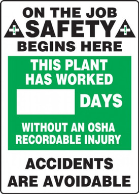 Write-A-Day Scoreboards: This Plant Has Worked _ Days Without An OSHA Recordable Injury 28" x 20" Aluminum 1/Each - MSR247AL