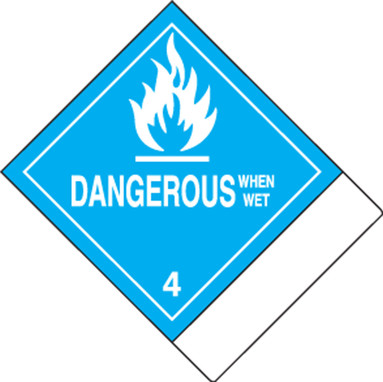 Proper Shipping Name Label: Hazard Class 4 - Dangerous When Wet Adhesive Coated Paper Tab (BLANK) 4" x 4 3/4" 500/Roll - MSS401