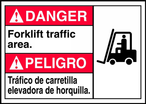 Bilingual ANSI Danger Safety Sign: Forklift Traffic Area 10" x 14" Adhesive Vinyl 1/Each - MTAS220VS