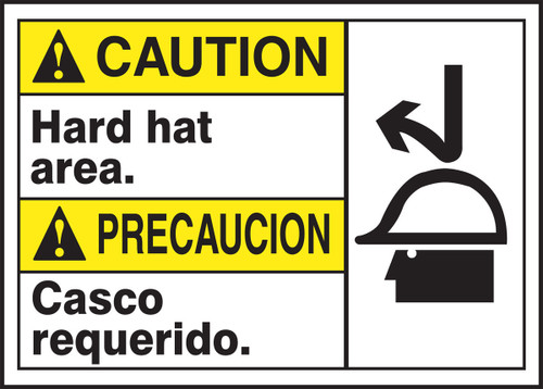 Bilingual ANSI Caution Visual Alert Safety Sign: Hard Hat Area 10" x 14" Dura-Fiberglass 1/Each - MTAS600XF