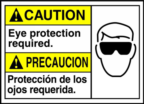 Bilingual ANSI Caution Safety Sign: Eye Protection Required 10" x 14" Aluminum 1/Each - MTAS614VA