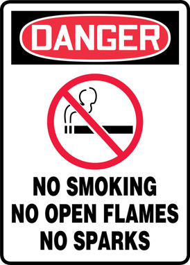 OSHA Danger Safety Sign: No Smoking- No Open Flames- No Sparks 14" x 10" Aluma-Lite 1/Each - MTDX002XL