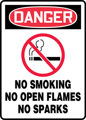 OSHA Danger Safety Sign: No Smoking- No Open Flames- No Sparks 14" x 10" Accu-Shield 1/Each - MTDX002XP