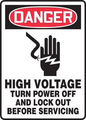 OSHA Danger Safety Sign: High Voltage Turn Power Off And Lock Out Before Servicing 14" x 10" Dura-Fiberglass 1/Each - MTDX008XF