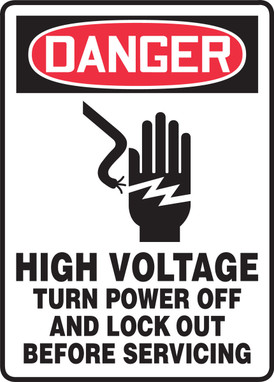 OSHA Danger Safety Sign: High Voltage Turn Power Off And Lock Out Before Servicing 14" x 10" Dura-Plastic 1/Each - MTDX008XT