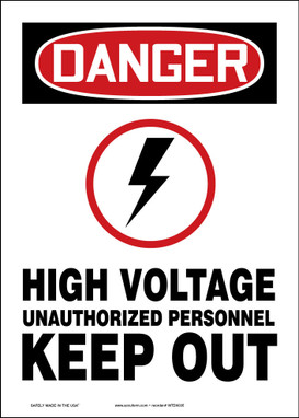 OSHA Danger Safety Sign: High Voltage - Unauthorized Personnel Keep Out 14" x 10" Dura-Fiberglass 1/Each - MTDX035XF