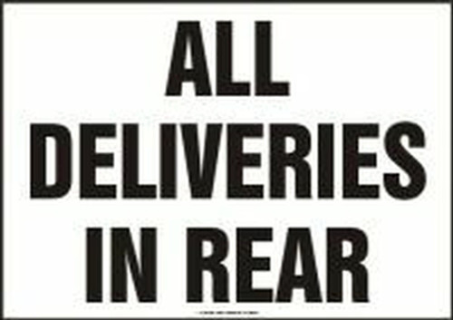 Safety Sign: All Deliveries In Rear 14" x 20" Plastic 1/Each - MVHR502VP