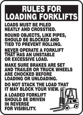 Rules For Loading Forklifts Safety Sign: Loads Must Be Piled Neatly And Crosstied 20" x 14" Accu-Shield 1/Each - MVHR920XP