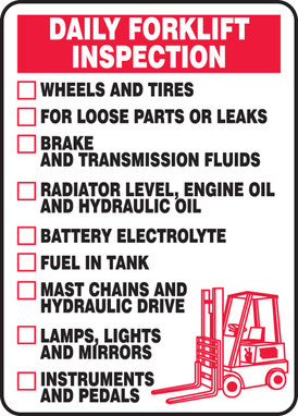 Daily Forklift Inspection Safety Sign: Wheels and Tires 20" x 14" Adhesive Vinyl 1/Each - MVHR925VS