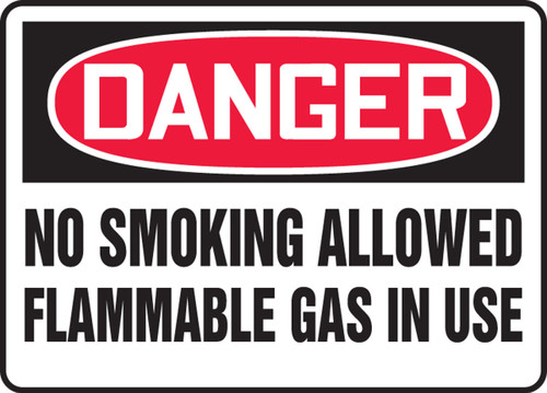 OSHA Danger Safety Sign: No Smoking Allowed - Flammable Gas In Use 10" x 14" Dura-Plastic 1/Each - MWLD016XT