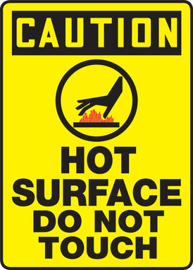 OSHA Caution Safety Sign: Hot Surface - Do Not Touch 14" x 10" Adhesive Vinyl 1/Each - MWLD606VS