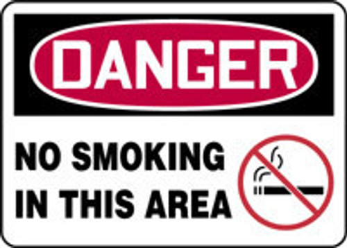 OSHA Danger Safety Sign: No Smoking In This Area 10" x 14" Adhesive Vinyl 1/Each - MWLDD07VS