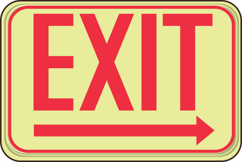 Glow-In-The-Dark Safety Sign: Exit (Right Arrow) 6" x 9" 1/Each - PAR725