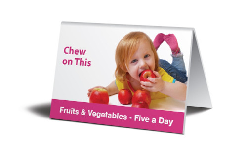 WorkHealthy Table Top Signs: Chew On This - Fruits And Vegetables 3 1/2" x 5" 1/Each - PAT608