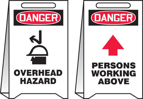 OSHA Danger Reversible Fold-Ups Floor Sign: Overhead Hazard - Persons Working Above 20" X 12" Corrugated Plastic 1/Each - PFE420
