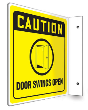 OSHA Caution Projection Sign: Door Swings Open 90D (8" x 8" Panel) 1/Each - PSP233