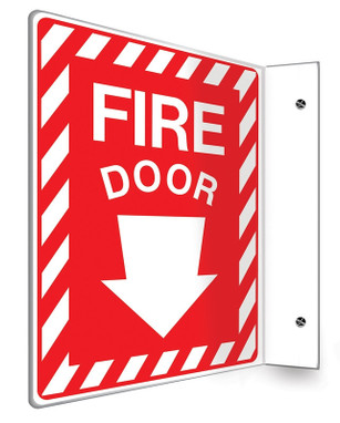 Projection Safety Sign: Fire Door (Down Arrow) 3D 12" x 9" Panel 1/Each - PSP318