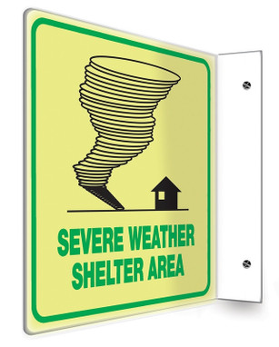 Glow-In-The-Dark Projection Safety Sign: Severe Weather Shelter Area (Graphic) .100 PETG Lumi-Glow Plastic - PSP352