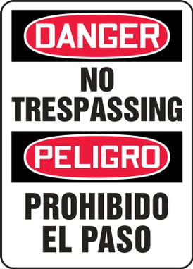 Bilingual Contractor Preferred OSHA Danger Safety Sign: No Trespassing 10" x 14" Plastic (.040") 1/Each - SBEADM076CP