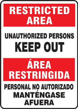 Bilingual Contractor Preferred Restricted Area Safety Sign: Unauthorized Persons - Keep Out 14" x 10" Plastic (.040") 1/Each - SBEADM907CP