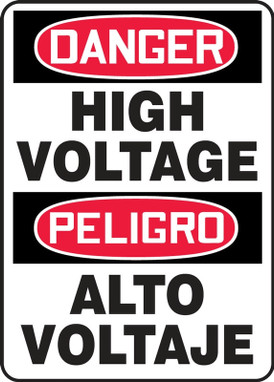 Bilingual Contractor Preferred OSHA Danger Safety Sign: High Voltage 10" x 14" Aluminum SA 1/Each - SBEELC114CA