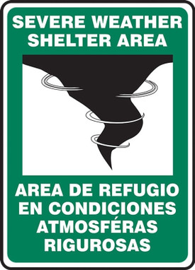 Bilingual Contractor Preferred Safety Sign: Severe Weather Shelter Area 10" x 14" Adhesive Vinyl (3.5 mil) 1/Each - SBEFEX524CS